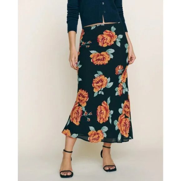Reformation Dresses & Skirts - NEW Reformation Layla Skirt in Consuelo Black Floral Midi Size 6 #1629